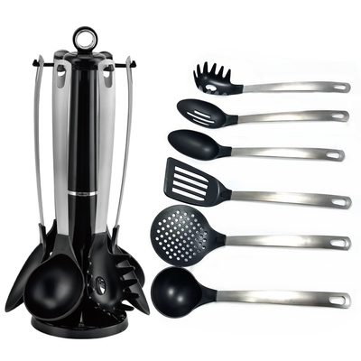 Appareils de cuisine en nylon 7PCS antiadhésifs avec poignée en acier inoxydable