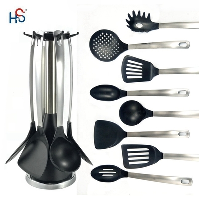 Appareils de cuisine en nylon 7PCS antiadhésifs avec poignée en acier inoxydable