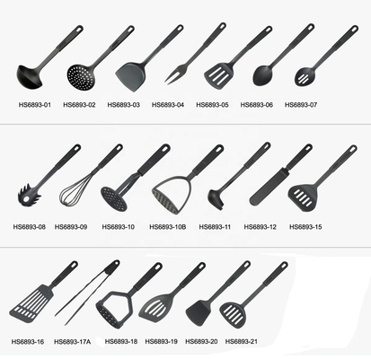 Ensemble d'outils de cuisine en nylon coloré pour ustensiles de cuisine résistant à la chaleur jusqu'à 210C Fabriqué