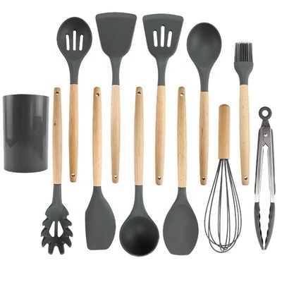 Faites la meilleure cuisine avec des ustensiles de cuisine en silicone et une poignée en bois