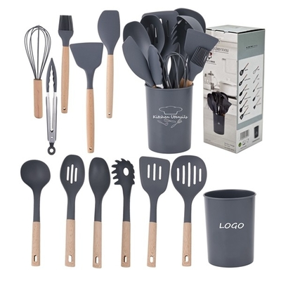 N'importe quelle couleur Outils de cuisine en silicone 12 pièces Accessoires de cuisine avec poignées en bois