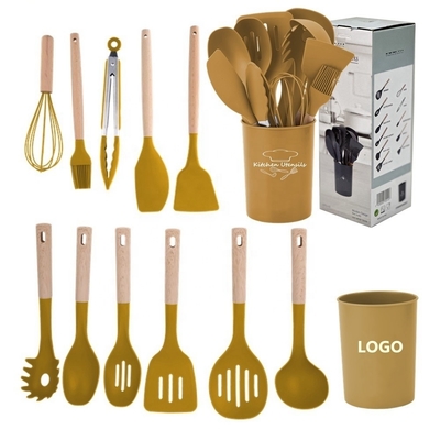 N'importe quelle couleur Outils de cuisine en silicone 12 pièces Accessoires de cuisine avec poignées en bois