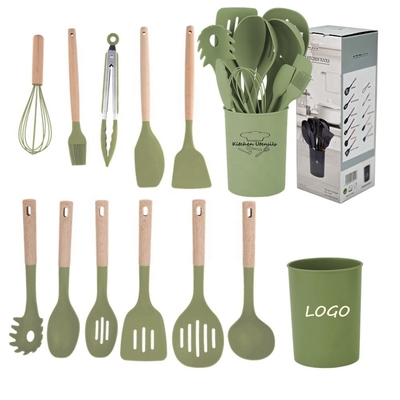 N'importe quelle couleur Outils de cuisine en silicone 12 pièces Accessoires de cuisine avec poignées en bois
