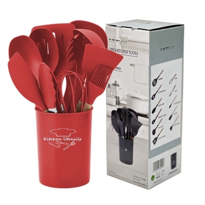 N'importe quelle couleur Outils de cuisine en silicone 12 pièces Accessoires de cuisine avec poignées en bois