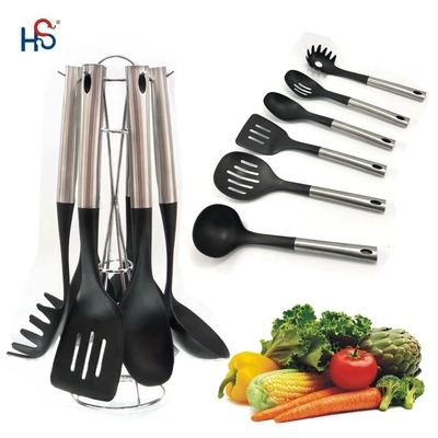 Ensemble d'ustensiles de cuisine en acier inoxydable en 7 pièces, ustensiles de cuisine en nylon et option de logo personnalisé