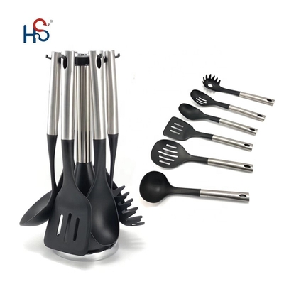 Ensemble d'ustensiles de cuisine en acier inoxydable en 7 pièces, ustensiles de cuisine en nylon et option de logo personnalisé
