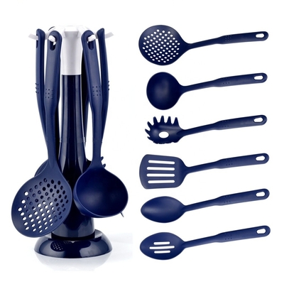 Utilisateurs de cuisine durables ensemble 7 pièces Outils en nylon pour les ustensiles de cuisine non collants Bleu