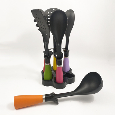 Outils de cuisine antiadhésifs avec poignées colorées en nylon66 et logo imprimé en soie